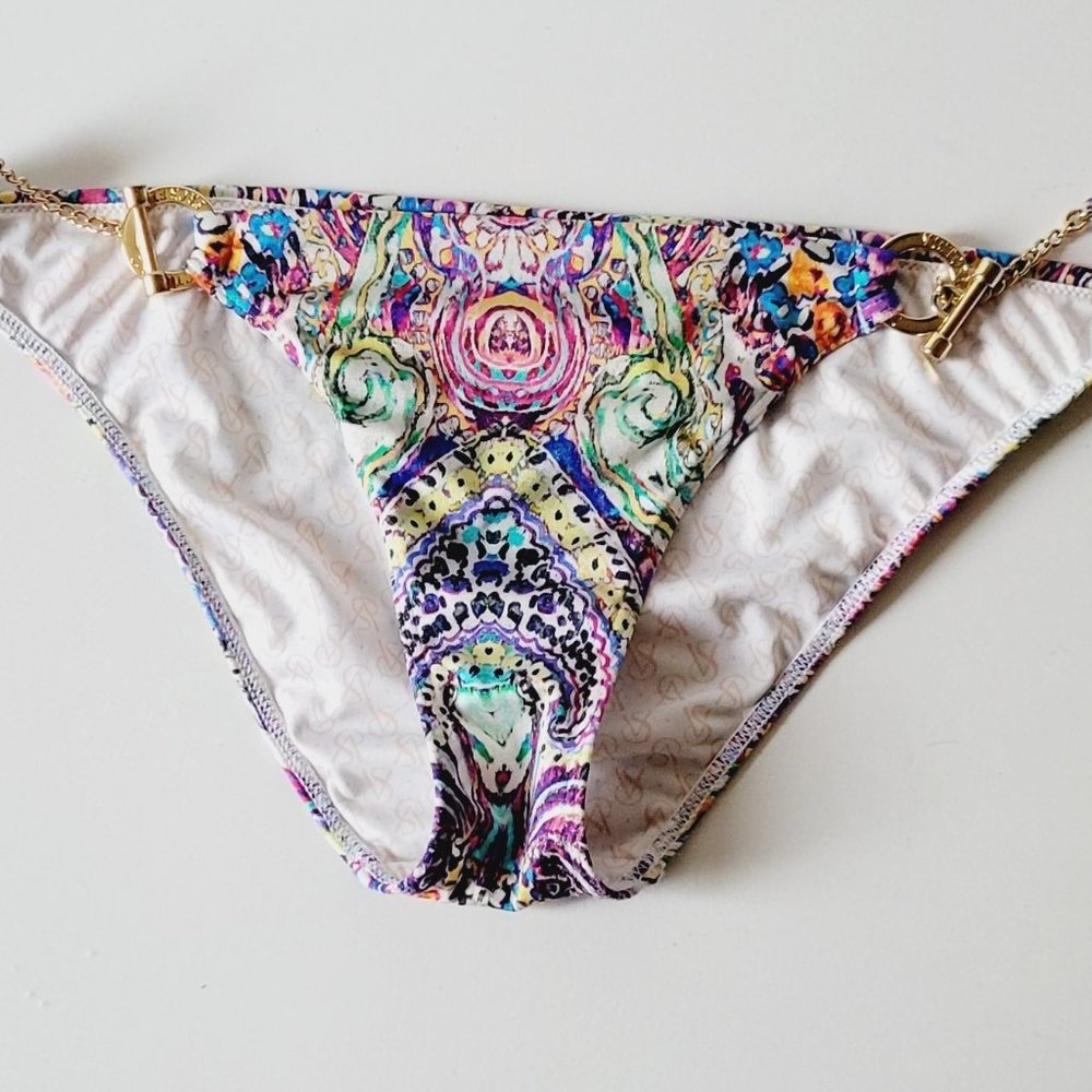 Victoria's Secret Love Paisley Bikini Small Swim Bottom Gold Toggle Chain